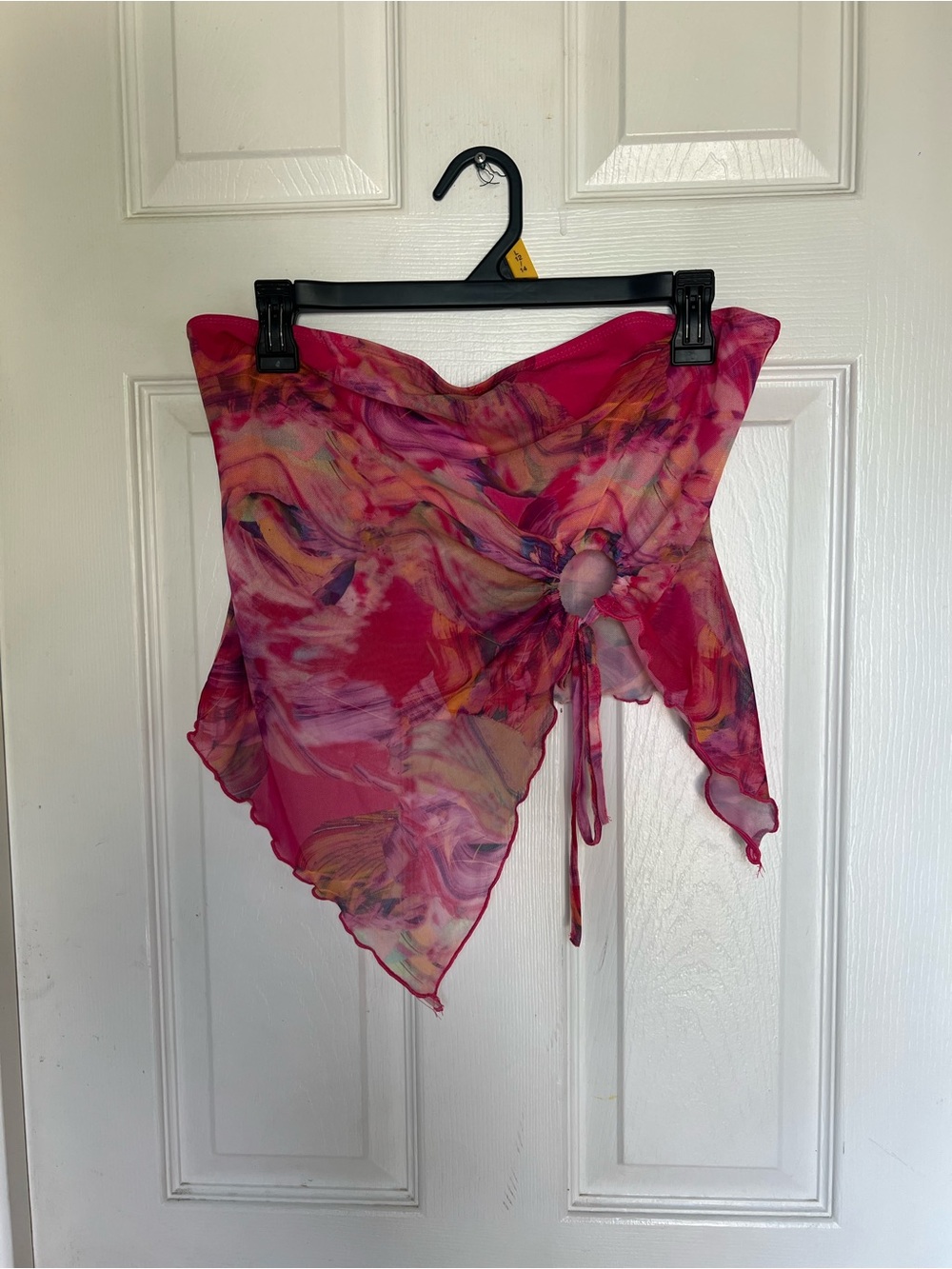 Strapless Pink Tie-Front Floral Satin Top